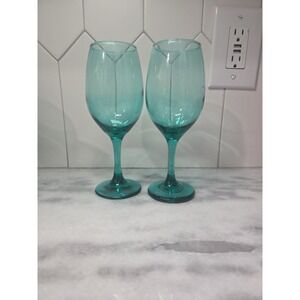 Cristar Rioja Smoke Green Wine Glasses, Set of 2, Aqua Water Goblets, Stemware